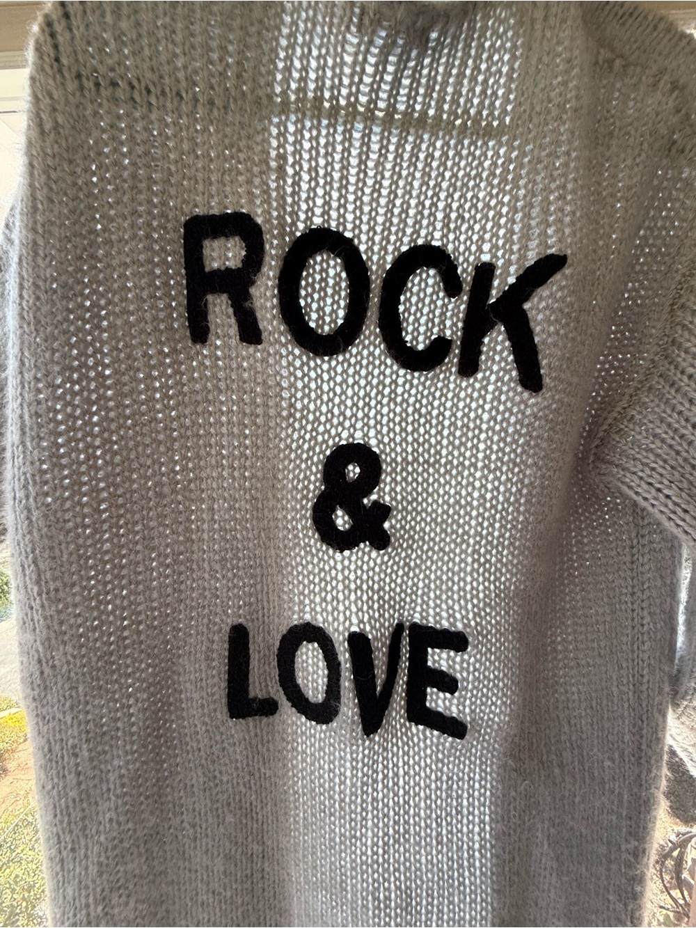 Rock & Love Knit Cardigan - Gray with Black Lettering